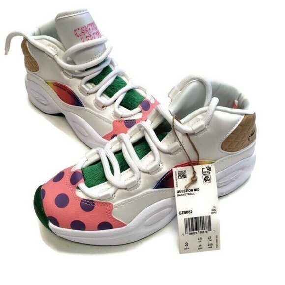 Reebok Question Mid Candy Land x Hasbro Iverson Junior Sz 3 Rainbow Trail GZ0082 - Picture 5 of 10